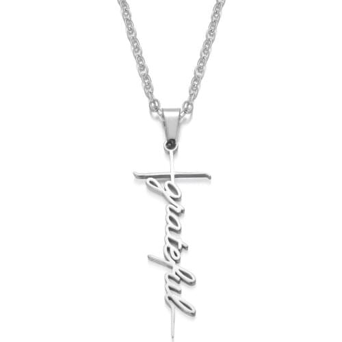 Stainless Steel Chain Necklace Silver Color GRATEFUL Cross Pendant Necklace For Women Fashion Jewelry Gift LGS1824