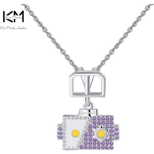 KISS MANDY Geometric Mini Robot Women Necklace Purple Zircon Simple Long Chain Female Original Jewelry Accessories LN176