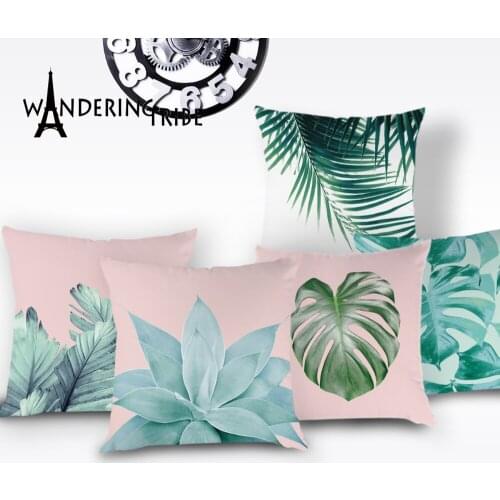 Farmhouse Cactus Cushion Cover Monstera Tropical Throw Pillow Covers Pink Pillows Cases Plant Leaves Covers Cushions Kissen Case