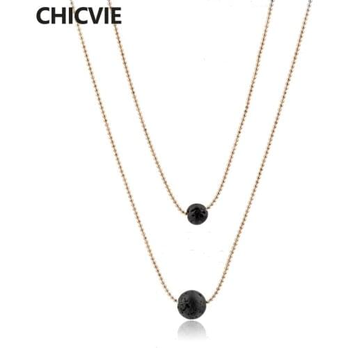 CHICVIE Necklace Jewelry Two Layers Thin Chain Beaded Aromatherapy Diffuser Lava Stone Statement Necklaces Pendants SNE180024