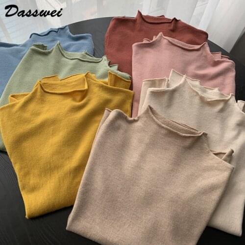 DASSWEI 2021 Spring Autumn Sweater For Women Mock Neck Long Sleeve Tops High Elastic Basic Shirt Femme Solid Color Soft Sweater