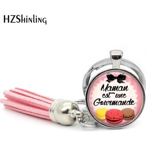 TAK--109 Fashion Super Maman Tassel Key Chain Handmade art photo Maman est une Fee Glass Cabochon Keyring Gifts for Mother
