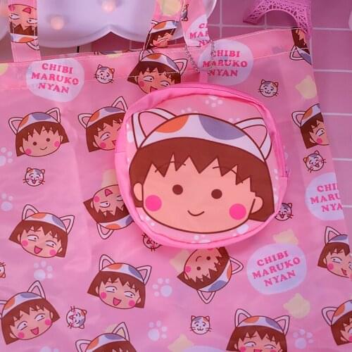 IVYYE 1PCS Chibi Maruko-chan Fashion Anime Portable Shopping Bag Reusable Tote Foldable Handbags Pouch Storage Bags NEW