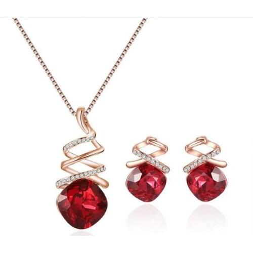 JINGLANG Korean Version Of Small Fresh And Simple Square Fashion Personality Flashing Geometric Pendant Necklace Earrings Set