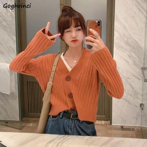 Cardigan Womens Solid V-Neck Long Sleeve Casual Preppy Style Students Harajuku Soft Knitted Chic Oversized Lady Clothes Sweater