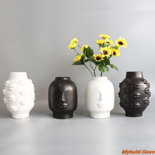 Ceramic Vase Lips/Human Face Shape Vase Flower Pot Sculpture Crafts Home Garden Ornament Floral Flower Arrangement Home Decor