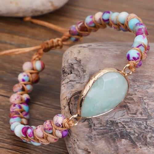 Classic Water Drop Shape Charm Bracelets Emperor Stone String Braided Macrame Wrap Bracelet Femme Women Jewelry