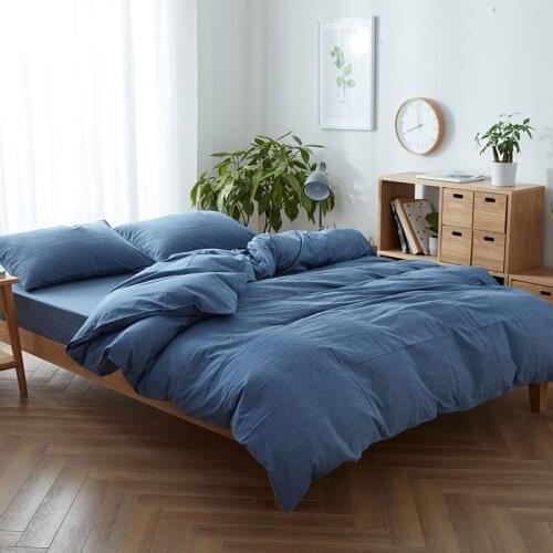 100% washed Cotton bedding sets 3/4pcs solid color duvet cover set jeans blue bed linen double queen king size fitted sheet