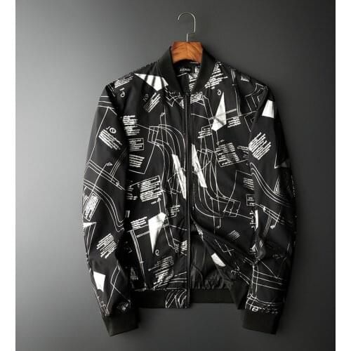 Line Printing Casual Jacket Coat Flower Slim Fit Pattern Bomber Jacket Men 5xl Black Bomber Jacket Men 2020 Spring Autumn Men