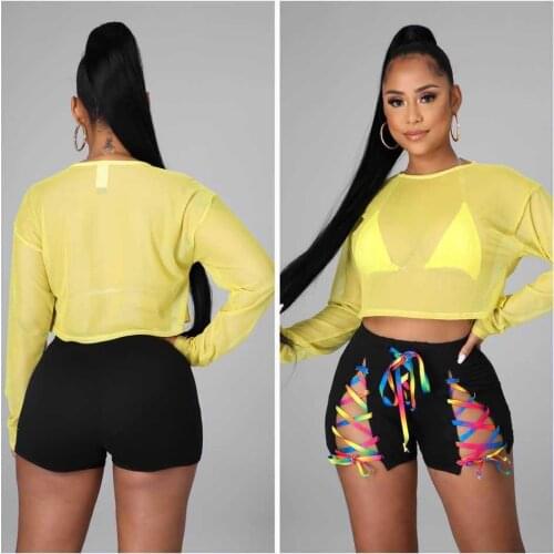 VAZN 2021 Summer Special Cross Bandage Top Short Pants Young Sexy Beach Solid Soft Energy Hollow out Fashion Women Short Pants