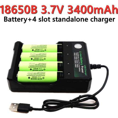 2019/NEW 18650 Lithium Ion Rechargeable Battery for Panasonic NCR 18650B 3400mAh Flashlight Tool + USB Quad Smart Char