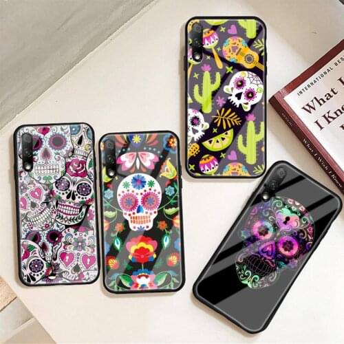 Mexican Skeleton Tattoo Sugar Skull Phone Case For Huawei P9 10 20pro 30lite Mate 9 10lite 20pro Honor 7A 8X 9Tempered Glass