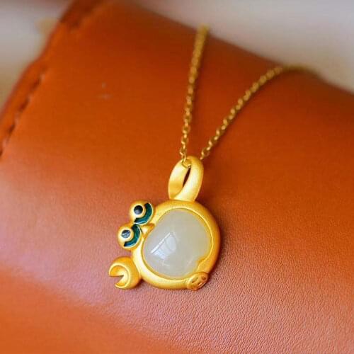 Cute Hetian Jade Little Crab Pendant Sterling Silver S925 Sterling Silver Jade Necklace Ancient Craft Fun Female Clavicle Chain