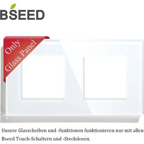 BSEED UK EU Standard Pearl Crystal Glass 157 mm Double Glass Panel White Black Gloden Wall Socket