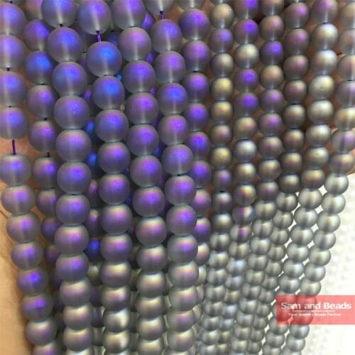 Natural Stone Dull Polish Matte Purple Plated Clear Quartz Loose Beads 16" Strand 6 8 10MM Pick Size For Jewelry Making DPQB01