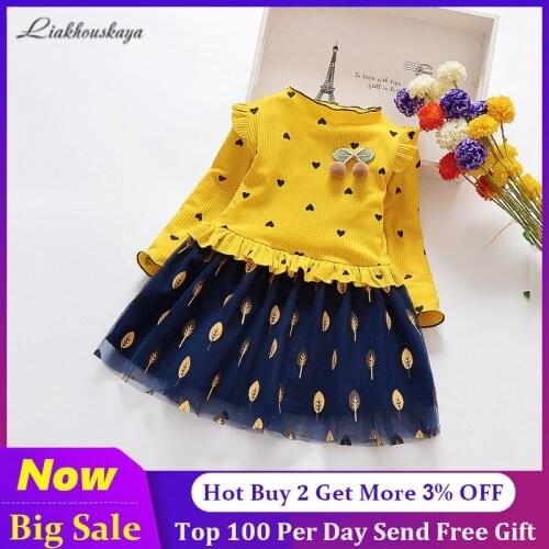 2020 New Spring Fashion Kids Dresses For Girls Cotton Long Sleeve Mesh Dress Floral Bow Lace Party Dress 2-8y Children Clothing