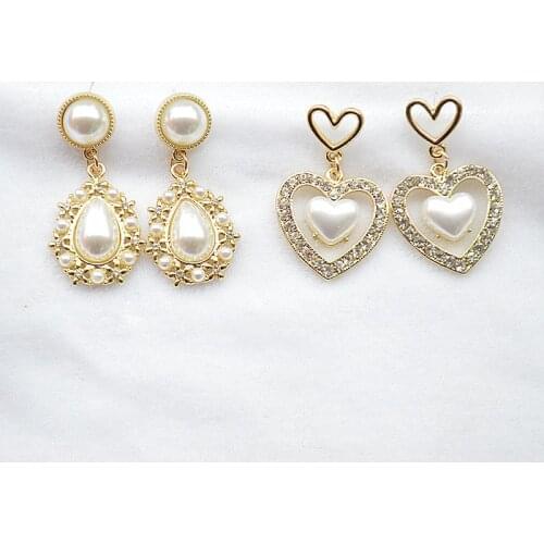 New Korean Vintage Palace Mosaic Simulated-pearl Pendant Earrings Fashion Temperamental Water Drop Heart-shaped Earrings