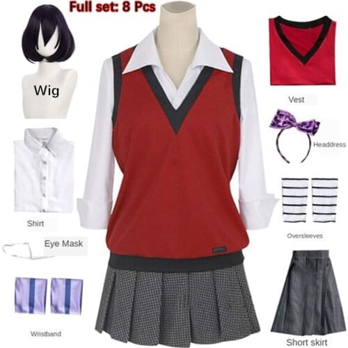 New Anime Ikishima Midari Cosplay Costume Kakegurui Compulsive Gambler Wigs Accessories JK Uniform Schoolgirl Anime School Suit