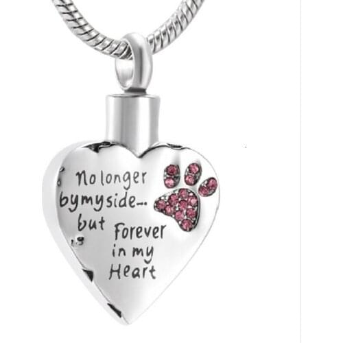 Stainless steel Crystal Pet Dog Paw Print Heart Urn Pendant Necklace Cremation Ashes Premium Keepsake Memorial Jewelry