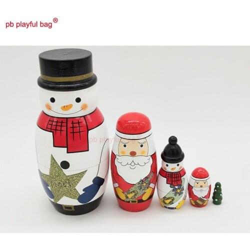 PB Playful bag 5 layers Snowman Russian dolls Funny Santa Claus Birthday gift wooden crafts Set Toy Decoration HG04