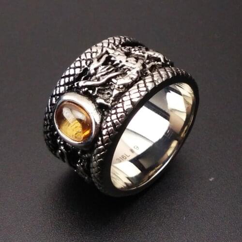 Birthday gift mens ring domineering personality retro Titanium Single Zircon jewelry fashion