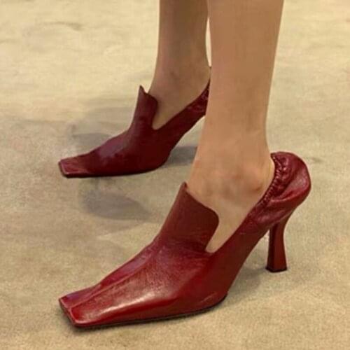 Fashion Square Toe High Heels Lady Shoes Elasticated Female Heel Shoes Big Size 40 Retro 2020 New Early Spring Women Pumps Shoes