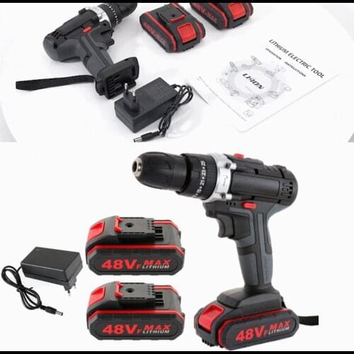48VF Electric Drill Impact Drill Cordless Screwdriver Wireless Lithium Battery Wrench Wireless Electric Drill Set for Home