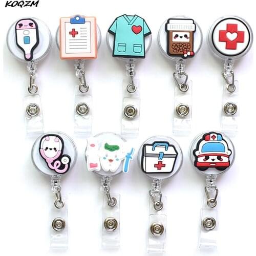 Retractable Hospital Nurse Badge Holder Reel Cartoon ID Card Holder Keychains 2021 New Design High Quality