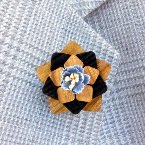 High Grade Color Matching Handmade Wooden Brooch Five Pointed Star Solid Wood Novelty Suit Dress Party Brooch
