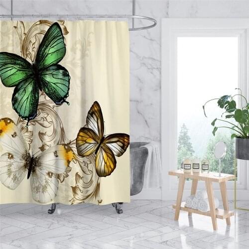 Nordic style beautiful butterfly flower lavender shower curtain windproof bathroom decoration home decoration