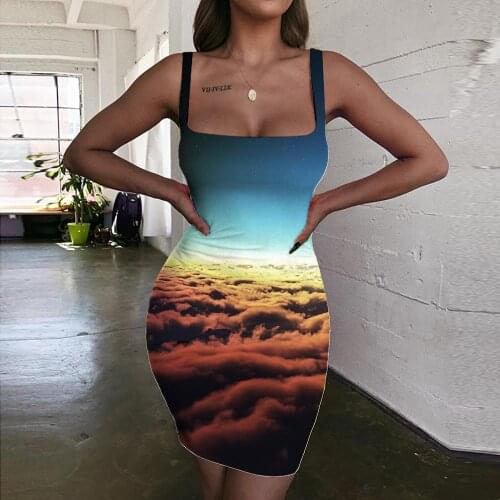Giyu Brand Universe Dresses Women Sky Vestido Sexy Landscape 3d Print Beautiful Halter Sleeveless Womens Clothing Party Short