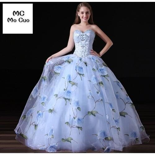 Elegant 2017 Wedding Dress Print Pattern Ball Gown vestidos de novia Count Train Crystals Beaded Organza Wedding Dresses