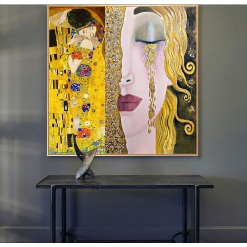 Gustav Klimt Kiss And Tears Gold Canvas Paintings On the Wall Art Posters And Prints Klimt Famous Art Pictures Home Wall Decor