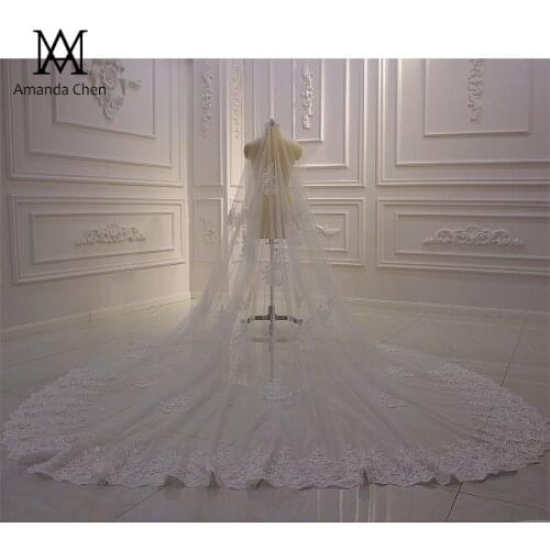 Amanda Design One Layer Lace Applique Long Luxury Veil