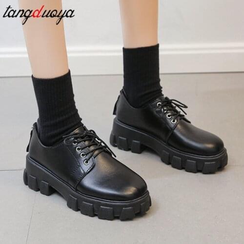 White Black Patent Leather Platform Shoes Women 2021 Gothic Lace Up Chunky Heels Woman Japanese Style Student Shoes Female