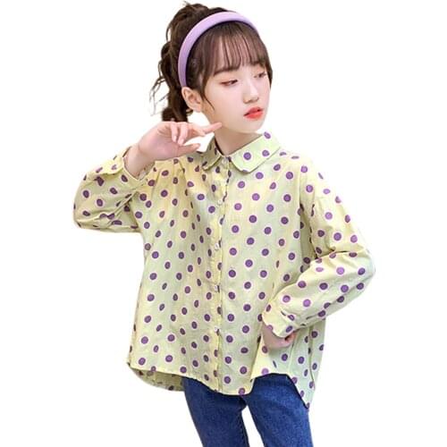 Girls Blouse Dot Pattern Kids Blouse For Girls Spring Autumn Childrens Shirt For Girls Casual Style Big Girls Clothes 6 8 10 12
