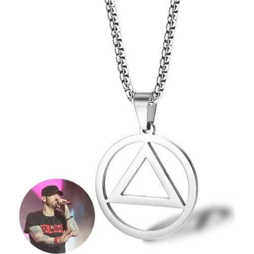 Eminem Triangle Necklace Round Pendant for Men Boy Hip Hop Rock Street Culture Chain Link Necklace Man Male Jewelry Gift