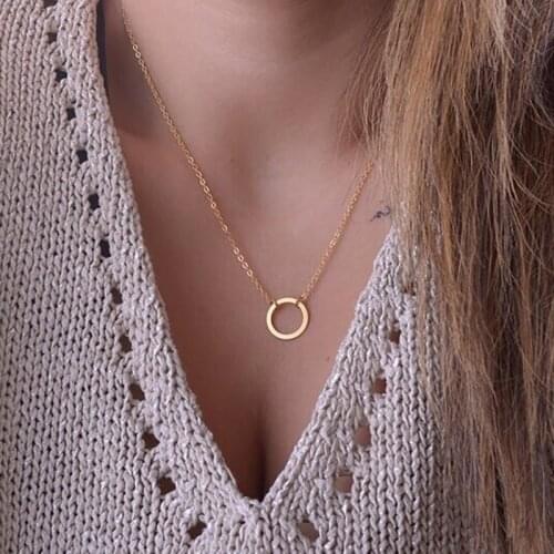 Simple Circle Gold Silver Color Pendant Choker Necklace For Women Fashion Female Geometric Chain Necklaces Jewellery Gifts 2021
