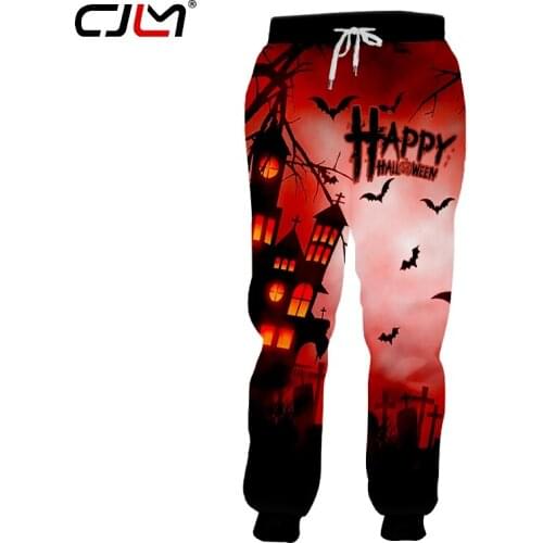 CJLM New 3D Printed Red Mens Sweatpants Bat House Gothic Man Pants Halloween Theme Street Clothing Large Size Leisure 5XL