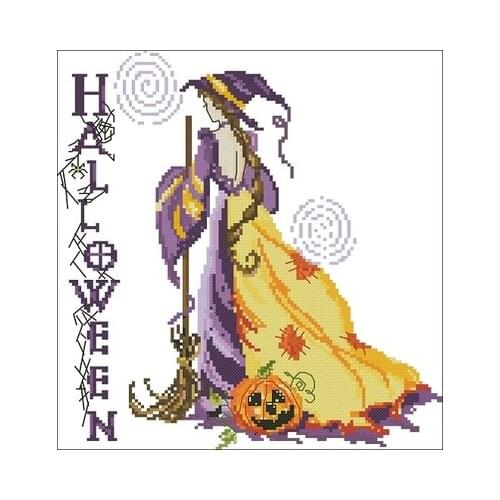 DL38-Halloween Witch Counted Cross Stitch 11CT 14CT 18CT Cross Stitch Kits Embroidery Needlework Sets