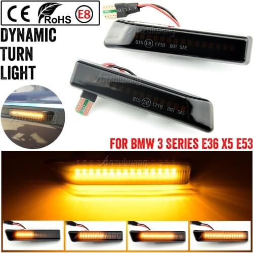 For BMW X5 E53 3 Series E36 Flowing Water Blinker LED Dynamic Turn Signal Light Side Marker Mirror Indicator Repeater
