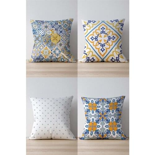 Double Side Printed Majolica Print 4'Lü Suede Pillow Decorate Case Good Quality Stylish Home Garden Room Kitchen Gift Convenient Decorative Modern