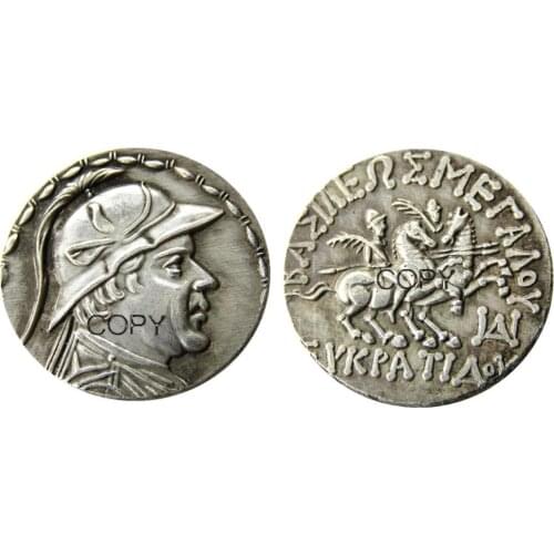 G(46)GRECO-BACTRIAN KINGDOM. Eucratides I the Great (ca. 170-145 BC).Silver Plated Copy Coin