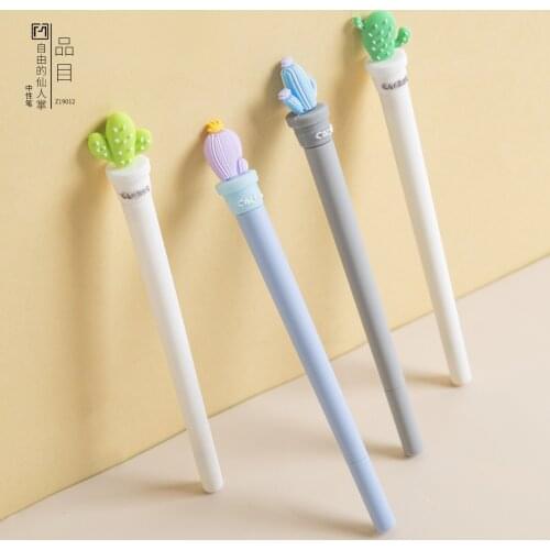 48pcs/lot Lovely Stationery Cartoon Cactus Gel Pen 0.5mm Black Refills, office supplies