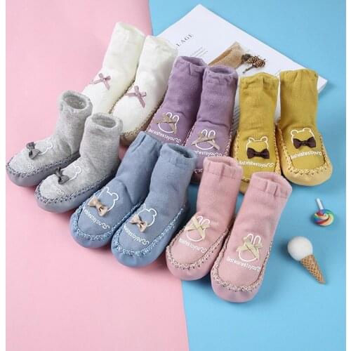 Cotton Stockings Baby Soft Bottom Shoes Cartoon Bowknot Toddler Child Floor Footgear Antiskid Childrens Socks