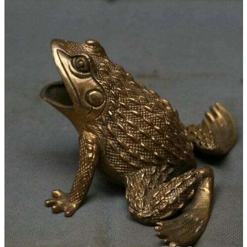 China Folk Collect Fengshui Bronze Copper Common Pond Frog Animal Toad Statue