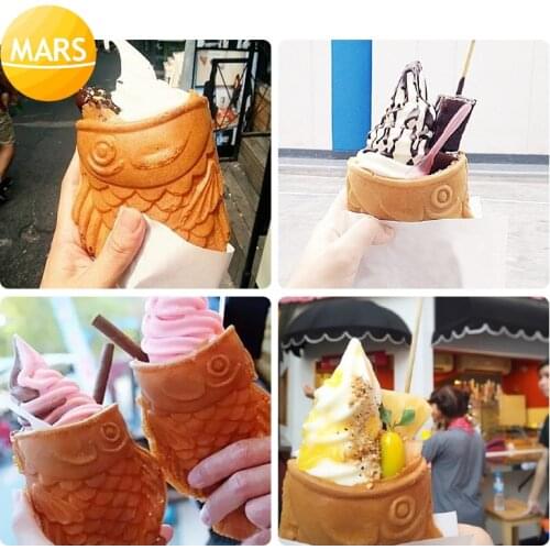 Commercial Ice Cream Taiyaki Machine Maker Electric Fish Waffle Cone Machines Iron Pan In Food Machinery With CE