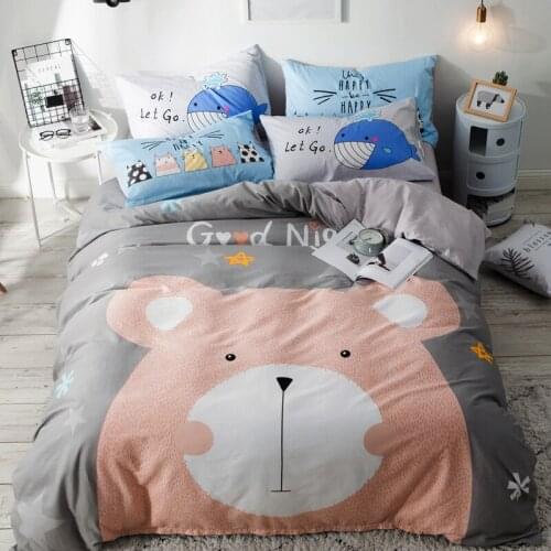 Gray and Orange Dumb Bear 100% Cotton Bedding Set Pillowcase Bed Sheet Quilt Cover Bedlinen for Children Single Double Bed