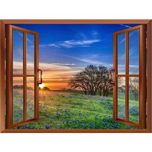 Paint with Diamond Embroidery "Window Sight" Diamond Painting Full Round Picture of Rhinestone Home Decor