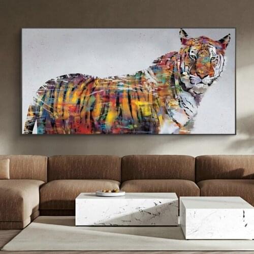 Colorful Tiger Graffiti Art Canvas Painting Street Wall Art Picture Modern Posters and Prints Animal for Living Room Home Decor